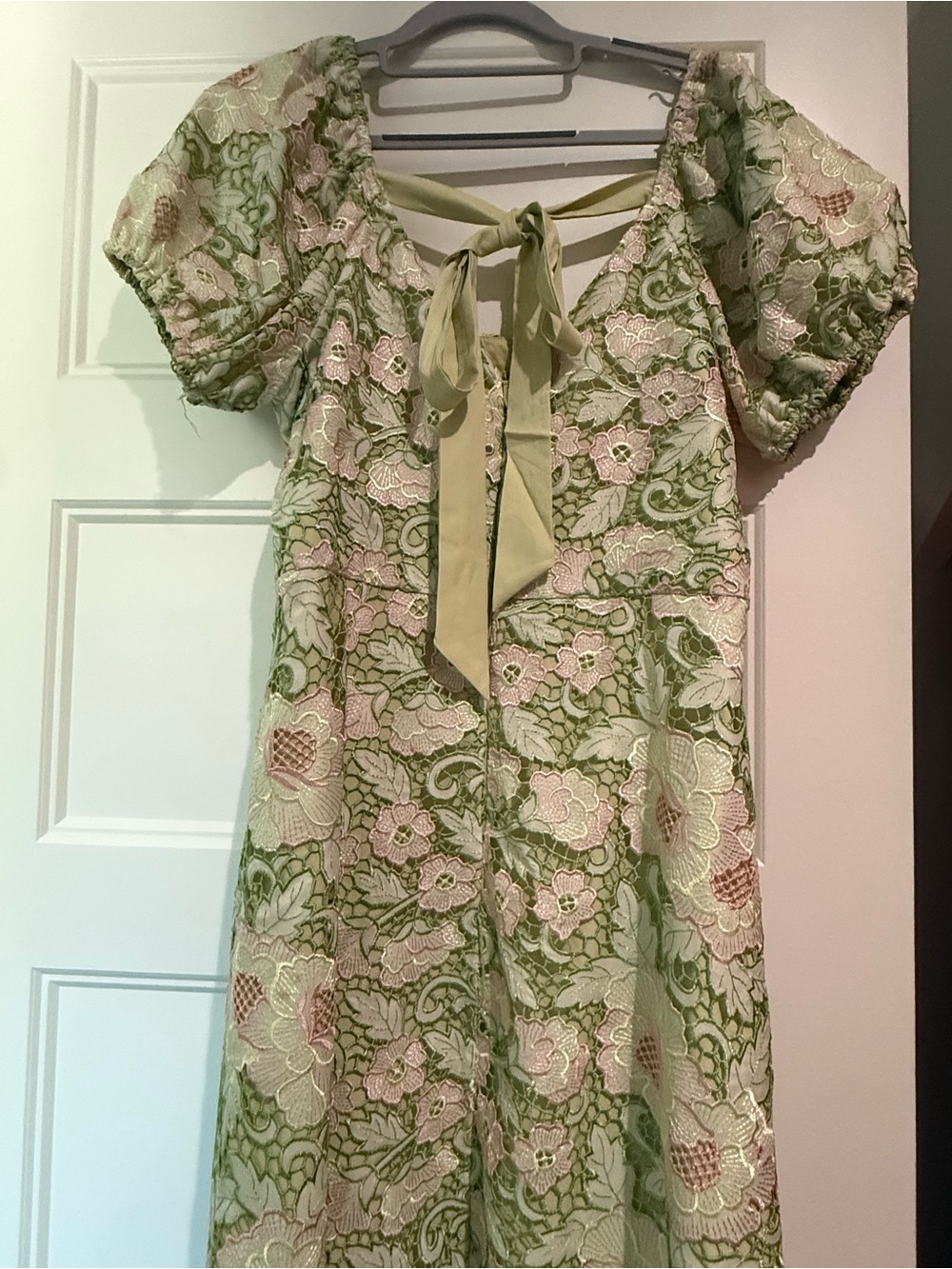 Just Me brand tie back balloon sleeve lace midi